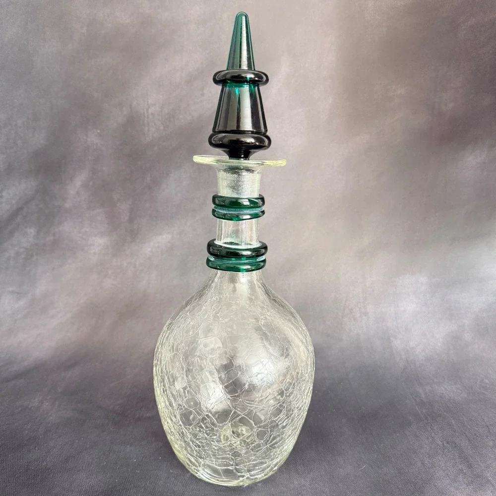 Vintage Blenko 475 Emerald Green Decanter Crackle Glass Winslow Anderson Era
